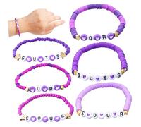 Beavorty 6 pièces Lot de Bracelets Perles Argile Empilables et Extensibles avec Lettres et Motifs Cœur Bijoux et Confortables pour Filles et Femmes Style Boho Mode