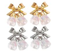 Beavorty 8 Pièces Décorations Ongles Noël Cloche Cristal Nœud Doré Argenté Accessoires Nail Art pour Manucure Diy