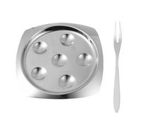 Beavorty Assiette à Escargots Petite Taille en Acier Inoxydable Résistant la Chaleur avec Rainures Antidérapantes et Fourchette Double Dent, Plat à Huîtres pour Restaurant et Service