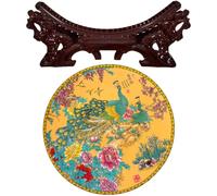 Beavorty Assiette Décorative et Facile à Nettoyer Style Chinois en Céramique avec Support Abs, Design Élégant pour Meuble Cuisine ou Usage Domestique