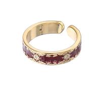 Beavorty Bague Ouverte Ajustable en Laiton Rouge avec Zircon Scintillant, Style Chinois Unique, Confort pour Tenues Décontractées et Occasions Diverses