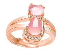 Beavorty Bague Ouverte Chat Délicate Incrustée de Cristaux, Alliance Ajustable en Or Rose pour Femme, Bijou Fantaisie pour Occasions Spéciales et Quotidien, Taille Réglable
