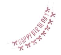 Beavorty Bannière Joyeux Anniversaire en Papier Rose Nœud Réutilisable et Facile à Installer pour Décoration de Fête D'anniversaire Élégante et Coquette