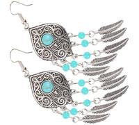 Beavorty Boucles D’oreilles Pendantes Feuilles en Alliage Argenté, Style Bohème Hippie Franges, 1 Paire pour Femme et Fille, Bijoux D'été Plage et Soirée, Accessoire Léger et Original