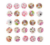 Beavorty Boutons en Bois Naturel Ronds 30 Mm, 50 Pcs Motifs Floraux, Boutons à Coudre Créatifs pour Couture, Bricolage et Décoration Artisanale