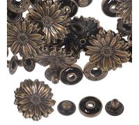 Beavorty Boutons-pression en Alliage de Zinc Rétro Forme Marguerite Bronze 10 Pcs avec Base, Accessoires Couture DIY pour Paquet Portefeuilles Vêtements Loisirs Créatifs