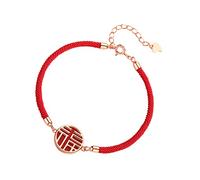 Beavorty Bracelet Femme Chinois Style Feng Shui Fu et Agate Rouge Accessoire de Poignet Original pour Nouvel An Mode pour Couple et Famille