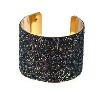 Beavorty Bracelet Manchette Large à Paillettes Scintillantes Ouvert Pour Éblouissant Noir Pour Soirée Événement Spécial