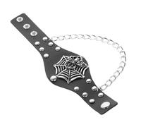 Beavorty Bracelet Punk Tête de Mort PU Large avec Motif Toile Araignée Ajustable pour Homme Accessoire Halloween Rock