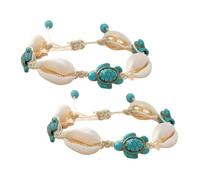 Beavorty Bracelet Tortue de Mer Réglable Coquillage Bijoux de Plage 2Pcs Bracelet de Cheville Fait Main Couleurs pour