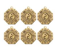 Beavorty Breloque Lot de 6 pour Porte-clés en Cuivre, à Huit Diagrammes, Or | Finition Rétro Artisanale, Relief Marqué, Style Créatif, pour Bijoux et Accessoires Décoratifs