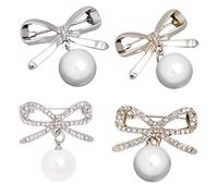 Beavorty Broches En Cristaux Nœud Élégant En Alliage Anti-voyage Pour Femme, Lot De 4 Pièces, Finition Dorée Et Argentée, Accessoires Décoratifs Pour Vêtements Et Paquet