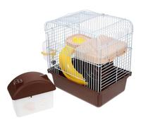 Beavorty Cage à Chinchilla Double Couche Portable Roue, Maison Marron | PP et Fil de Fer, Double Niveau à Glissière, Abreuvoir Étanche Inclus, pour Petits Animaux