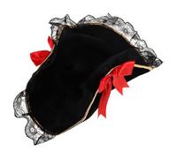 Beavorty Chapeau de Pirate Tricorne Velours avec Dentelle et Nœud Rouge Accessoire et Confortable pour Femme Soirées Halloween et Déguisements Thématiques