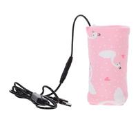 Beavorty Chauffe-biberon Isotherme Rose en Coton, Manchon Chauffant USB | Maintien Thermique Constant, Charge Via Power Bank, Fermeture Auto-agrippante Réglable