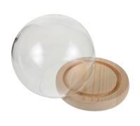 Beavorty Cloche en Verre Ronde avec Socle en Bois pour Fleurs Éternelles et Figurines en Argile, Protection Facile à Nettoyer, pour Exposition Décorative