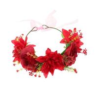 Beavorty Coiffe De Demoiselle D'Honneur -Tête De Fleurs Rouges Pour Mariages - Coiffure Artificielle - Couronne De Fleurs De Mariée Confortable Pour Coiffures Et