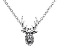 Beavorty Collier Délicat en Acier Titane Pendentif Tête de Cerf Vintage, Chaîne de Clavicule Simple et Élégante pour Occasions Spéciales et Fêtes Dansantes Style Aléatoire