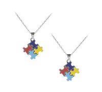Beavorty Collier Puzzle Autisme 2 Pièces en Acier Inoxydable Solide Pendentif 4 Couleurs Symbolique Bijoux Créatifs pour Sensibilisation et Présent Significatif
