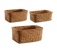 Beavorty Corbeille en Jonc de Mer Tressé 3 Pièces pour Rangement de Bureau et Maison, Design Simple, Multifonctionnelle et Facile à Utiliser