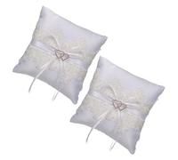 Beavorty Coussin Alliance Mariage Cœur Double Blanc en Tissu Dentelle Élégante, 2 Pièces pour Décoration Raffinée et Maintien Sécurisé des Bagues Lors de Cérémonies