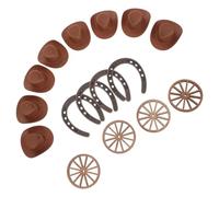 Beavorty Décoration de Fête Western Rustique Ensemble de 16 Pièces avec Accessoires Cow-Boy en Plastique Incluant Chapeaux, Roues et Bottes de Foin pour Anniversaire et Carnaval