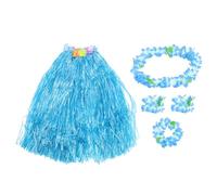 Beavorty Ensemble Costume Hawaïen Femme 5 Pièces Jupe Hula Double Couche Épaissie Bleu Clair en Herbe Synthétique pour Fête Luau Plage Carnaval Tropical Tenue Hawaïenne Guirlande
