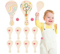 Beavorty Ensemble de 10 Raquettes à Jouer en Bois Peintes à La Main pour Enfants. Raquettes Détachables Et Balle à Ficelle à Colorier. Idéal pour Les Activités Parents-Enfants Et Le
