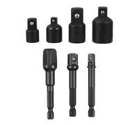 Beavorty Ensemble de 7 Adaptateurs Métalliques de Conversion pour Tournevis, Douilles de Perçage en Acier Noir, Rallonges Longues, Accessoires pour Clés à Chocs et Cliquets Manuels, Outils