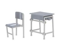 Beavorty Ensemble de Mobilier Scolaire Miniature 5 Pièces Gris Mini Bureau et Chaise D'écolier Réaliste pour Maison de Poupée, Décoration de Salle de Classe Miniature, Accessoires