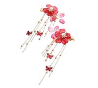 Beavorty Épingles à Cheveux Fleuries Rouges en Alliage Style Antique Clip Décoratif pour Filles, pour Pièces Scolaires ou Goûters Élégants