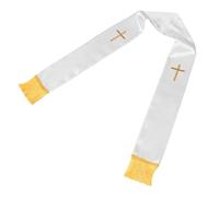 Beavorty Étole de Pasteur Blanche 135 Cm avec Croix Brodée et Franges Raffinées pour Mariage Religieux, Châle de Clergé Réversible Unisexe, Accessoire Cérémonie D’église et Messe du Clergé