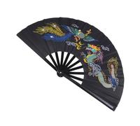 Beavorty Éventail Pliant Chinois Traditionnel Kunststoff Ventilateur Portable Noir Arts Martiaux Tai Chi Danse Wuxia Performance 23 Cm
