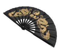 Beavorty Éventail Pliant de Tai Chi Noir 36 Cm en Plastique et Tissu Léger, Ventilateur Portable Multifonction pour Danse, Spectacle et Décoration Intérieure Vintage