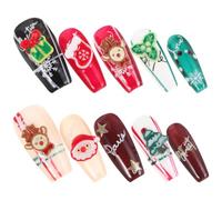 Beavorty Faux Ongles de Noël à Coller Motifs Rouges Verts Blancs Père Noël et Rennes Ongles Ronds Amovibles Manucures Hiver pour Femmes