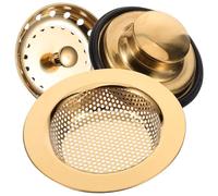 Beavorty Filtre à Crépine D'évier la Cuisine Inox Bouchon de Vidange en Caoutchouc, Lot 3 Pièces Doré, Passoire Filtrante Anti-obstruction pour Évier, Lavabo et Bac à Légumes, Accessoire
