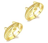 Beavorty Lot De 2 Bagues Ouvertes En Forme De Requin Pour Femme Bijoux Fantaisie D'Anniversaire Bague Ajustable Bijoux Tendance Cuivre Doré