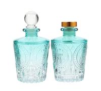 Beavorty Lot de 2 Flacons D'aromathérapie en Verre Sculpté de 50 ML, Bouteille Rechargeable Verte sans Bouchon pour Parfum Intérieur Maison, Diffuseur Compact et Décoratif, Flacon