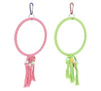 Beavorty Lot de 2 Jouets à Mâcher pour Perroquets, Cercles Suspendus en Plastique Solide, Petits Modèles Rose et Vert pour Cage Oiseaux, Balançoire et Escalade, Perchoir Couleur Aléatoire