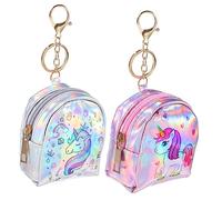 Beavorty Lot De 2 Petites Pochettes à Monnaie Licorne en Cuir PU Multicolore, Porte-clés Intégré, pour Femme Et Fille, Pochettes Zippées Paquet De Voyage, Motifs Cœur Rose Et Couronne