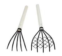 Beavorty Lot de 2 Râteaux à Coquillages de Plage à 5 Dents Filet, Manches en Bois Allongés, Outil Manuel Robuste pour Creuser Palourdes et Fruits de Mer, Indispensable pour Ramassage