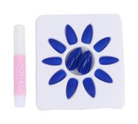 Beavorty Lot de 24 Autocollants pour Faux Ongles Longs Pointus Bleu Décorations Nail Art pour Femmes Morceaux d'Ongles Auto-Adhésifs Accessoires Manucure DIY Forme Amande