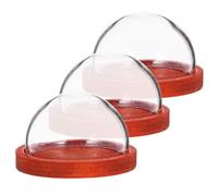 Beavorty Lot de 3 Mini Dômes de Verre Transparents avec Base en Bois Couleur Café Foncé, Petite Cloche D'exposition 30 Mm pour Décoration Intérieure, Micro-paysages, Fleurs et Objets