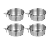 Beavorty Lot de 4 Bols Mangeoires en Acier Inoxydable 10 Cm pour Oiseaux, Gamelles Résistantes aux Morsures, Accessoires pour Cage à Perruche, Bol d'alimentation et d'eau Pratique