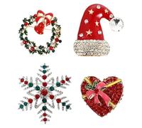 Beavorty Lot de 4 Broches Festives de Noël en Alliage avec Cristaux Motifs Flocon Couronne Chapeau et Cœur Décoration de Vêtements et Accessoires Hivernaux Épingles Légères et