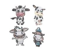 Beavorty Lot de 4 Patchs Vache à Coudre Écussons Brodés Appliques Thermocollantes Paillettes pour Vêtements Décontractés Garçon et Filles Décoration et Réparation Textile