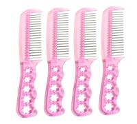 Beavorty Lot de 4 Peignes à Postiche en Acier Inoxydable, Brosse Métallique pour Cheveux Longs, Couleur Rose, Peignes Lissants pour Femmes, Accessoire Coiffure Professionnel pour Entretien