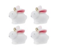 Beavorty Lot de 4 Pendentifs Lapin Blancs en Résine 3d Peluche, Accessoires Faits Maison pour Bijoux et Décoration de Téléphone, Charms Suspendus DIY Adaptés aux Bracelets et Valises