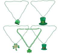 Beavorty Lot de 5 Colliers de Perles Vertes Pendentif Trèfle en Plastique, Accessoire Unisexe pour Fête Saint-patrick et Décoration de Défilé Irlandais Style Aléatoire