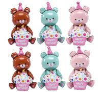 Beavorty Lot de 6 Ballons Ours en Aluminium 3d, Couleurs Rose, Marron et Vert, Décorations pour Fête D’anniversaire Garçon et Filles, Ballons Animaux Résistants et Décorations Joyeuses